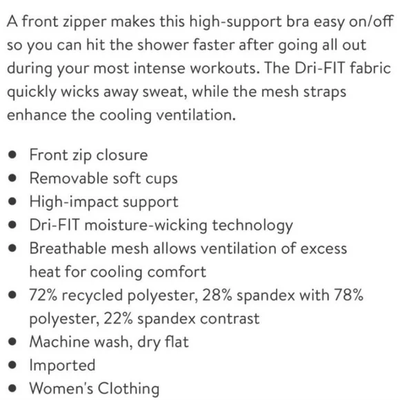 Nike Shape High Support Padded Zip Front Sports Bra Amethyst Smoke/Violet Haze - Picture 4 of 4